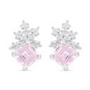 Sterling Silver 925 Earring Rhodium Plated Embedded With pink Zircon And White Zircon