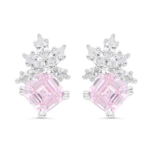 [EAR01PIK00WCZC280] Sterling Silver 925 Earring Rhodium Plated Embedded With pink Zircon And White Zircon