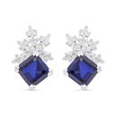 Sterling Silver 925 Earring Rhodium Plated Embedded With Sapphire Corundum And White Zircon