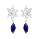 Sterling Silver 925 Earring Rhodium Plated Embedded With Sapphire Corundum And White Zircon
