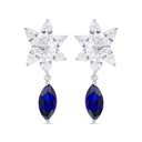 Sterling Silver 925 Earring Rhodium Plated Embedded With Sapphire Corundum And White Zircon