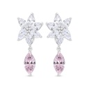 Sterling Silver 925 Earring Rhodium Plated Embedded With Pink Zircon And White Zircon