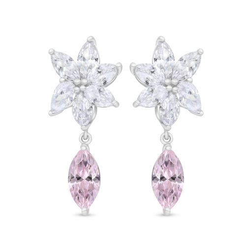 [EAR01PIK00WCZC286] Sterling Silver 925 Earring Rhodium Plated Embedded With Pink Zircon And White Zircon