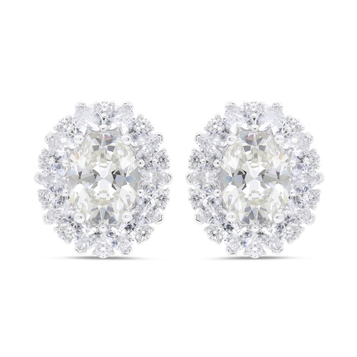 [EAR01CIT00WCZC289] Sterling Silver 925 Earring Rhodium Plated Embedded With Yellow Zircon And White Zircon