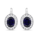 Sterling Silver 925 Earring Rhodium Plated Embedded With Sapphire Corundum And White Zircon