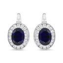 Sterling Silver 925 Earring Rhodium Plated Embedded With Sapphire Corundum And White Zircon