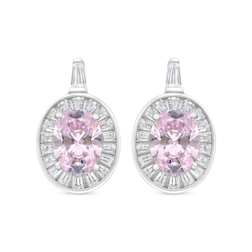 [EAR01PIK00WCZC292] Sterling Silver 925 Earring Rhodium Plated Embedded With Pink Zircon And White Zircon