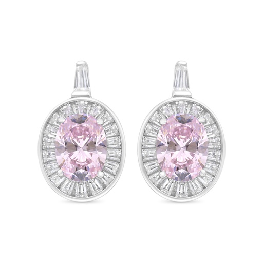 [EAR01PIK00WCZC292] Sterling Silver 925 Earring Rhodium Plated Embedded With Pink Zircon And White Zircon