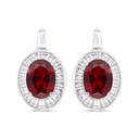 Sterling Silver 925 Earring Rhodium Plated Embedded With Ruby Corundum And White Zircon