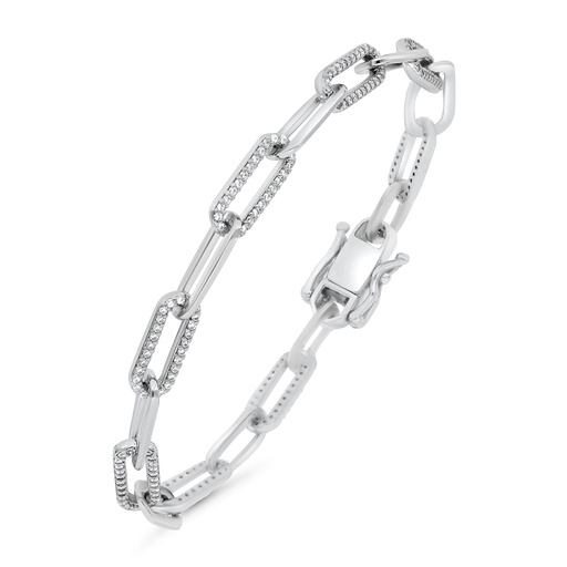 [BRC01WCZ00000B110] Sterling Silver 925 Bracelet Rhodium Plated Embedded With White CZ