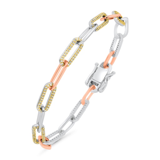 [BRC22WCZ00000B110] Sterling Silver 925 Bracelet Rhodium And Gold And Rose Gold Plated And White CZ