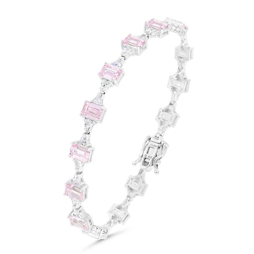 [BRC01PIK00WCZB121] Sterling Silver 925 Bracelet Rhodium Plated Embedded With Pink Zircon And White Zircon