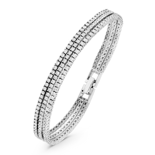 [BRC01WCZ00000B122] Sterling Silver 925 Bracelet Rhodium Plated Embedded With White CZ