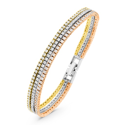 [BRC22WCZ00000B122] Sterling Silver 925 Bracelet Rhodium And Gold And Rose Gold Plated And White CZ