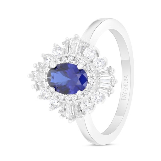 Sterling Silver 925 Ring Rhodium Plated Embedded With Sapphire Corundum And White Zircon