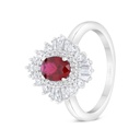 Sterling Silver 925 Ring Rhodium Plated Embedded With Ruby Corundum And White Zircon