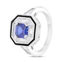 Sterling Silver 925 Ring Rhodium Plated Embedded With Sapphire Corundum And White Zircon