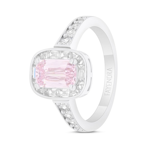 Sterling Silver 925 Ring Rhodium Plated Embedded With Pink Zircon And White Zircon