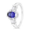 Sterling Silver 925 Ring Rhodium Plated Embedded With Sapphire Corundum And White Zircon