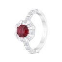 Sterling Silver 925 Ring Rhodium Plated Embedded With Ruby Corundum And White Zircon