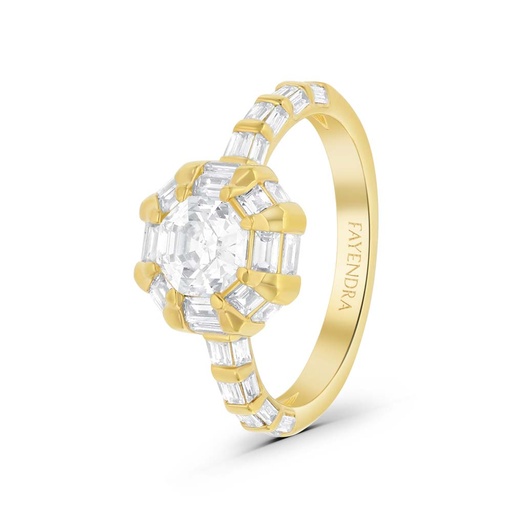 Sterling Silver 925 Ring  Gold Plated Embedded With Yellow Zircon And White Zircon