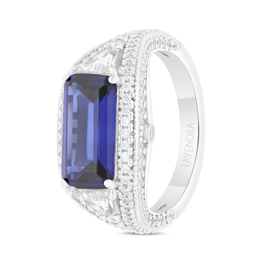 Sterling Silver 925 Ring Rhodium Plated Embedded With Sapphire Corundum And White Zircon