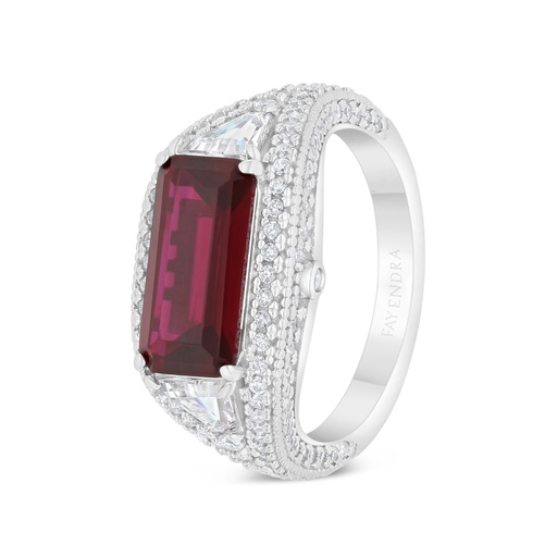 Sterling Silver 925 Ring Rhodium Plated Embedded With Ruby Corundum And White Zircon