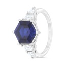 Sterling Silver 925 Ring Rhodium Plated Embedded With Sapphire Corundum And White Zircon