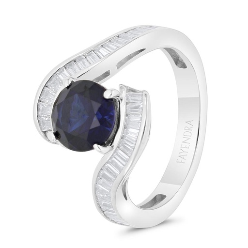 Sterling Silver 925 Ring Rhodium Plated Embedded With Sapphire Corundum And White Zircon