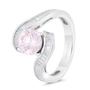 Sterling Silver 925 Ring Rhodium Plated Embedded With pink Zircon And White Zircon