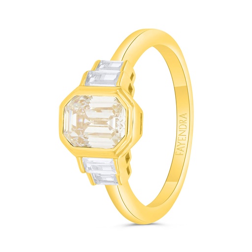 Sterling Silver 925 Ring Gold Plated Embedded With Yellow Zircon And White Zircon