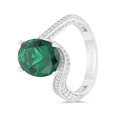 Sterling Silver 925 Ring Rhodium Plated Embedded With Emerald Zircon And White Zircon