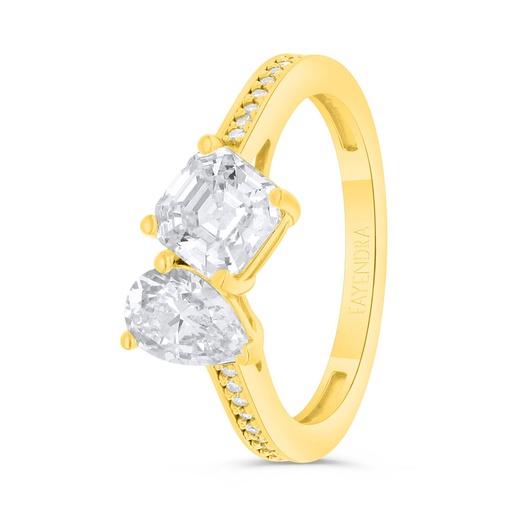 Sterling Silver 925 Ring Gold Plated Embedded With Yellow Zircon And White Zircon