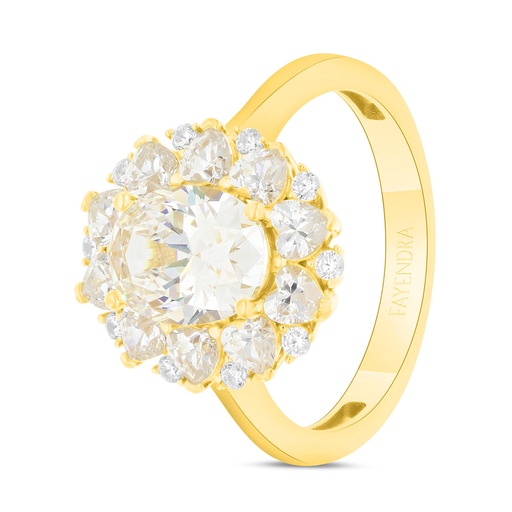 Sterling Silver 925 Ring Gold Plated Embedded With Yellow Zircon And White Zircon