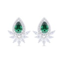 Sterling Silver 925 Earring Rhodium Plated Embedded With Emerald Zircon And White Zircon