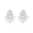 Sterling Silver 925 Earring Rhodium Plated Embedded With Pink Zircon And White Zircon