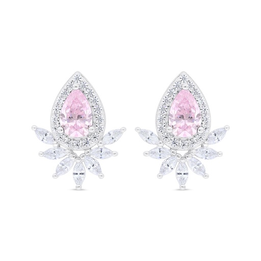 [EAR01PIK00WCZC339] Sterling Silver 925 Earring Rhodium Plated Embedded With Pink Zircon And White Zircon