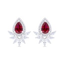 Sterling Silver 925 Earring Rhodium Plated Embedded With Ruby Corundum And White Zircon