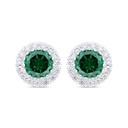 Sterling Silver 925 Earring Rhodium Plated Embedded With Emerald Zircon And White Zircon