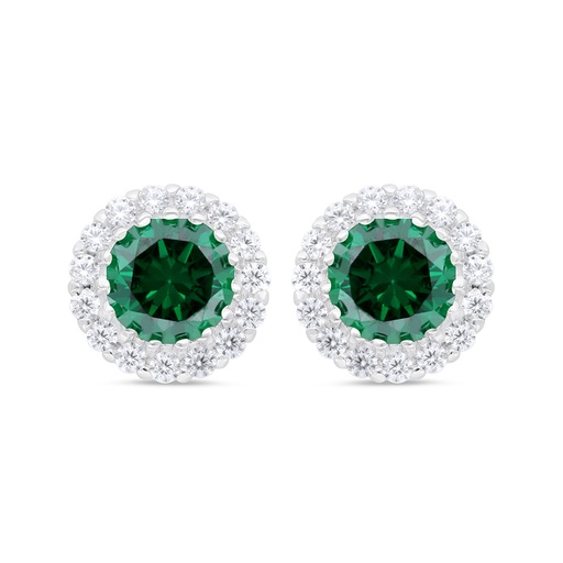 [EAR01EMR00WCZC338] Sterling Silver 925 Earring Rhodium Plated Embedded With Emerald Zircon And White Zircon
