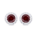 Sterling Silver 925 Earring  Rhodium Plated Embedded With Ruby Corundum And White Zircon