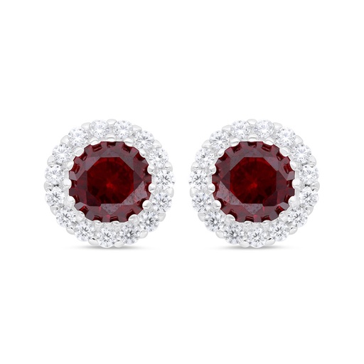 [EAR01RUB00WCZC338] Sterling Silver 925 Earring  Rhodium Plated Embedded With Ruby Corundum And White Zircon