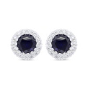 Sterling Silver 925 Earring Rhodium Plated Embedded With Sapphire Corundum And White Zircon