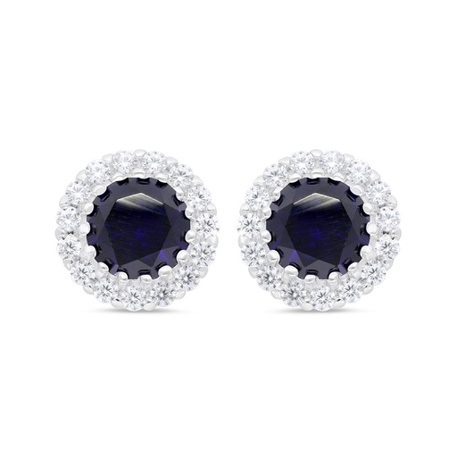 [EAR01SAP00WCZC338] Sterling Silver 925 Earring Rhodium Plated Embedded With Sapphire Corundum And White Zircon