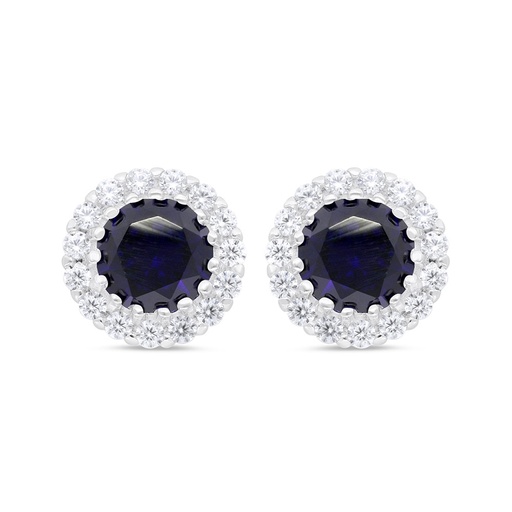 [EAR01SAP00WCZC338] Sterling Silver 925 Earring Rhodium Plated Embedded With Sapphire Corundum And White Zircon