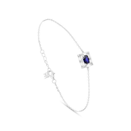 [BRC01SAP00000B125] Sterling Silver 925 Bracelet Rhodium Plated Embedded With Sapphire Corundum 