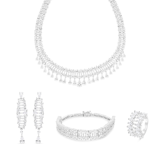 Sterling Silver 925 Set Rhodium Plated Embedded With White Zircon 