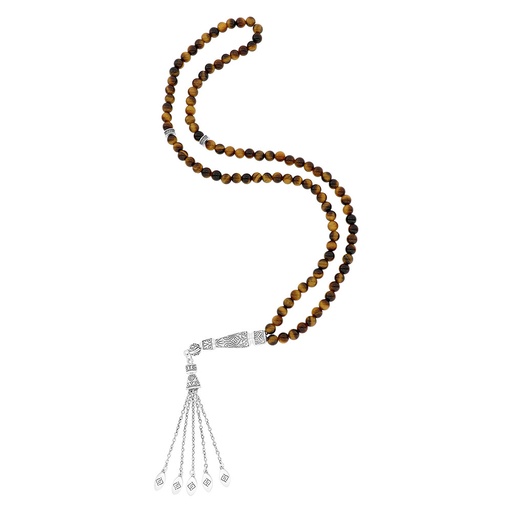 [ROS08TGE99SILA029] Rosary 99 Sterling Silver 925 Set Oxidized Embedded With Yellow Tiger Eye Bead 06 ML LOGO