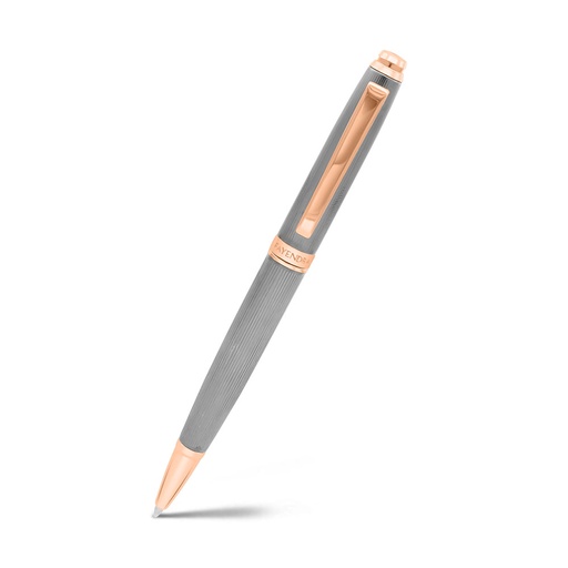 [PEN0900002000A119] قلم فايندرا الفاخر مطلي رمادي و ذهبي روز مع نقش خطي