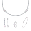 Sterling Silver 925 SET Rhodium Plated Embedded With pink Zircon And White CZ